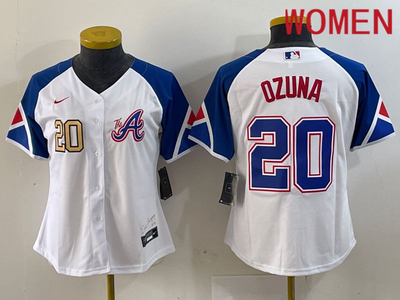 Women Atlanta Braves 20 Ozuna White City Edition 2024 Nike MLB Jersey style 4